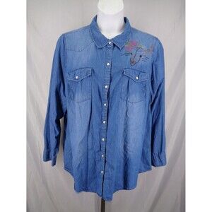 Torrid Embroidered Western Snap Denim Shirt Plus Size 3 (22-24) 3X